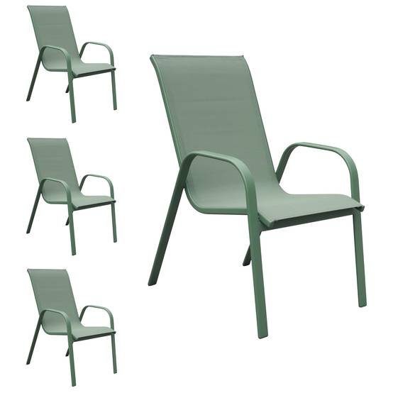 Lot de 4 chaises MARBELLA en textilène vert sauge - aluminium vert sauge - HAPPY GARDEN - Image 1