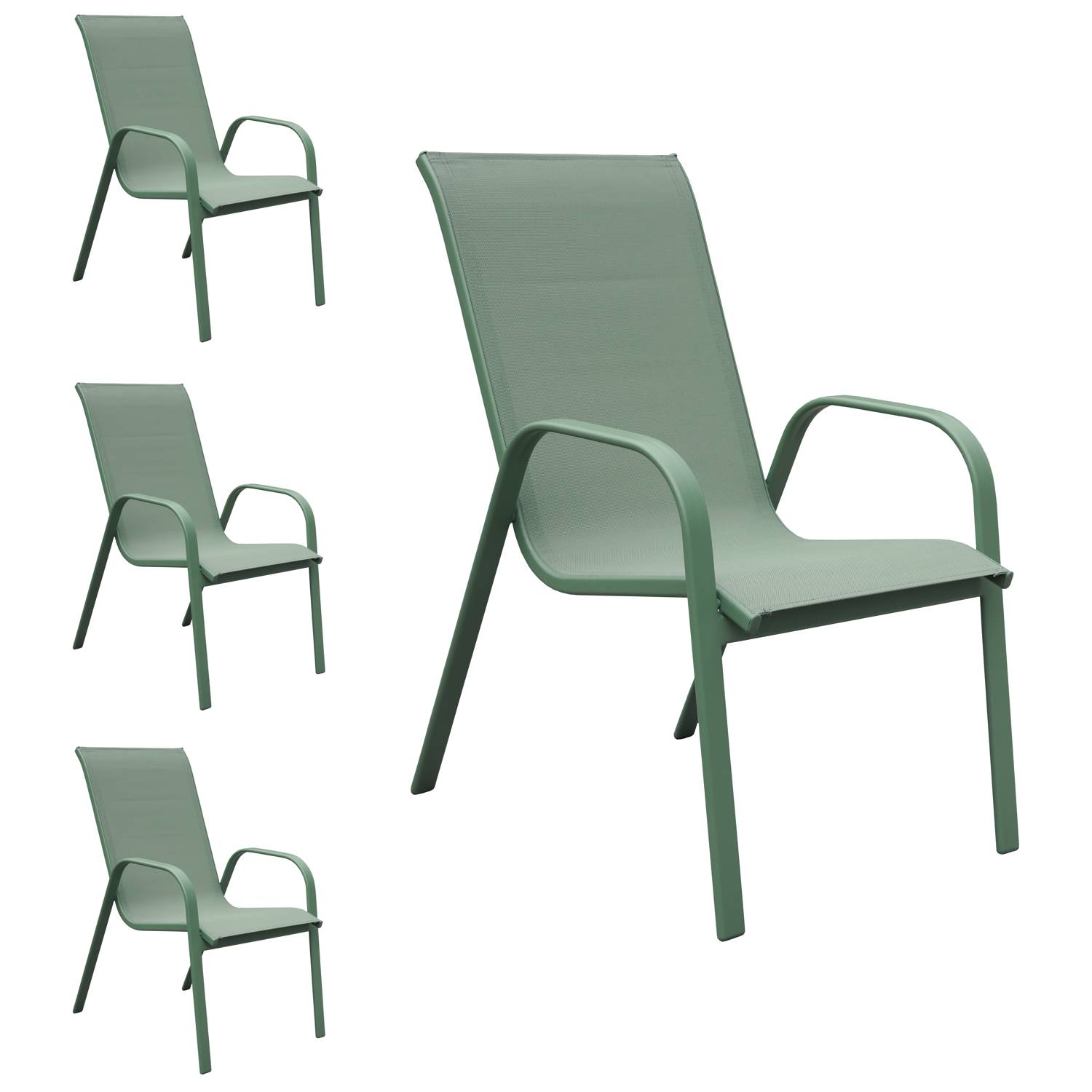 Lot de 4 chaises MARBELLA en textilène vert sauge - aluminium vert sauge - HAPPY GARDEN - Image 1