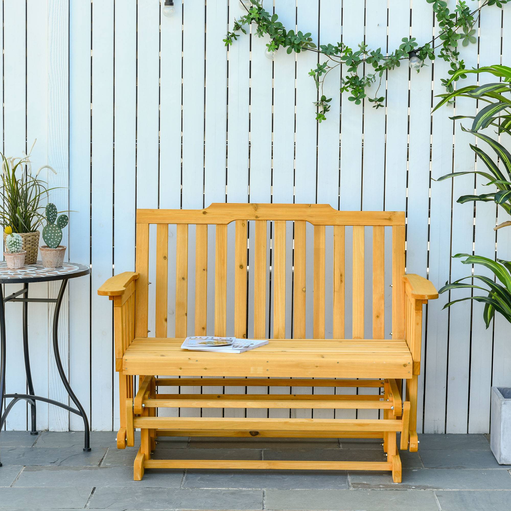 Outsunny - Banc à bascule de jardin 2 places style rural chic bois massif sapin pré-huilé - Outsunny - Imagen 4