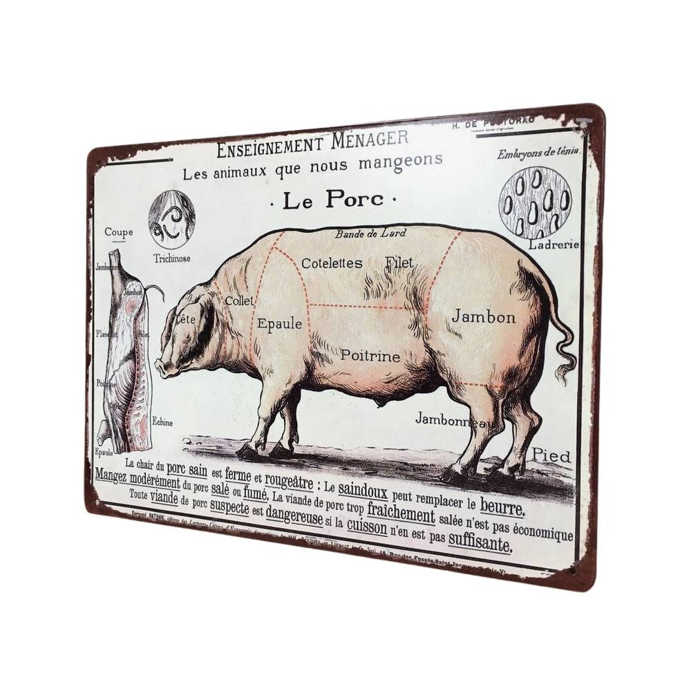 ~ Plaque boucheries coupe de porc en fer multicolore 33x25cm Chemin de campagne - Image 3