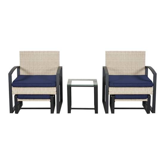 Casa.Pro - Salon de jardin 5 pièces Calvello avec table 2 chaises 2 repose-pieds aspect rotin bleu marine noir casa.pro - Image 4