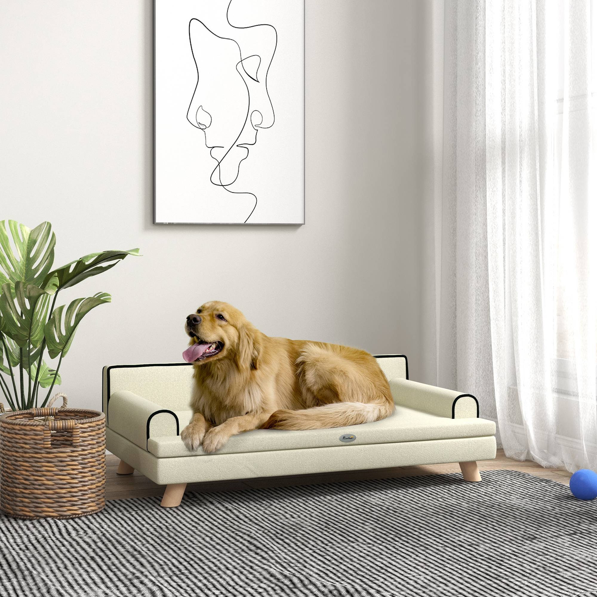 Canapé pour chien chat design scandinave coussin moelleux amovible pieds bois massif 100 x 62 x 32 cm beige - Image 3