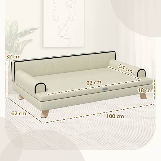 Canapé pour chien chat design scandinave coussin moelleux amovible pieds bois massif 100 x 62 x 32 cm beige - Image 5