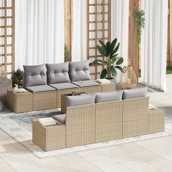 ComfortXL - Salon de jardin 6 places en polyrotin beige modulable avec coffre de rangement et table basse – ComfortXL Outdoor Living - Image 1