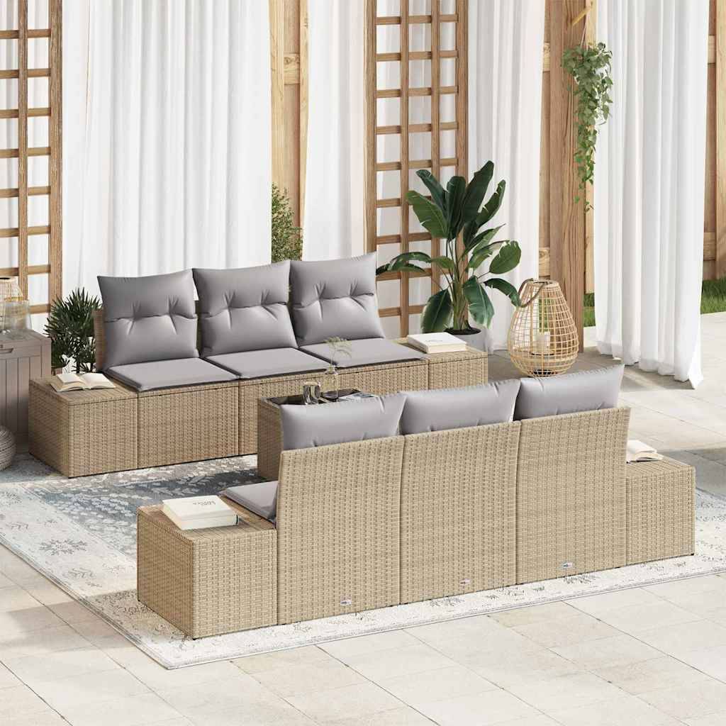 Salon de jardin 6 places en polyrotin beige modulable avec coffre de rangement et table basse – ComfortXL Outdoor Living