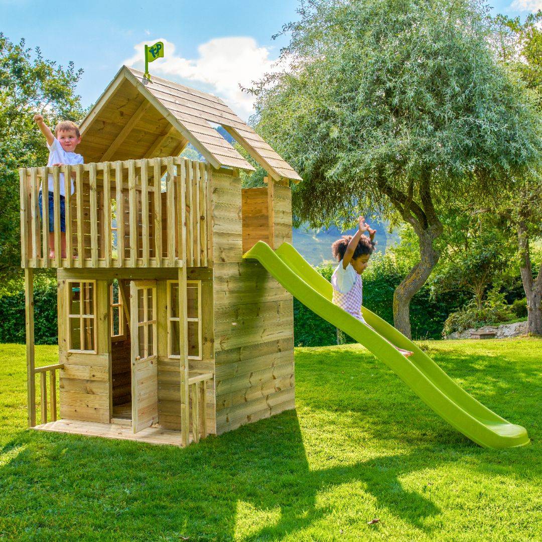 Tp Toys - Cabane enfant avec étage et toboggan vert pomme - bois FSC® - LOFT - Imagen 3