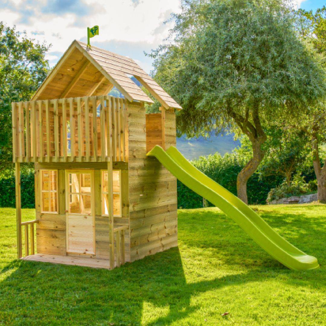 Tp Toys - Cabane enfant avec étage et toboggan vert pomme - bois FSC® - LOFT - Imagen 1