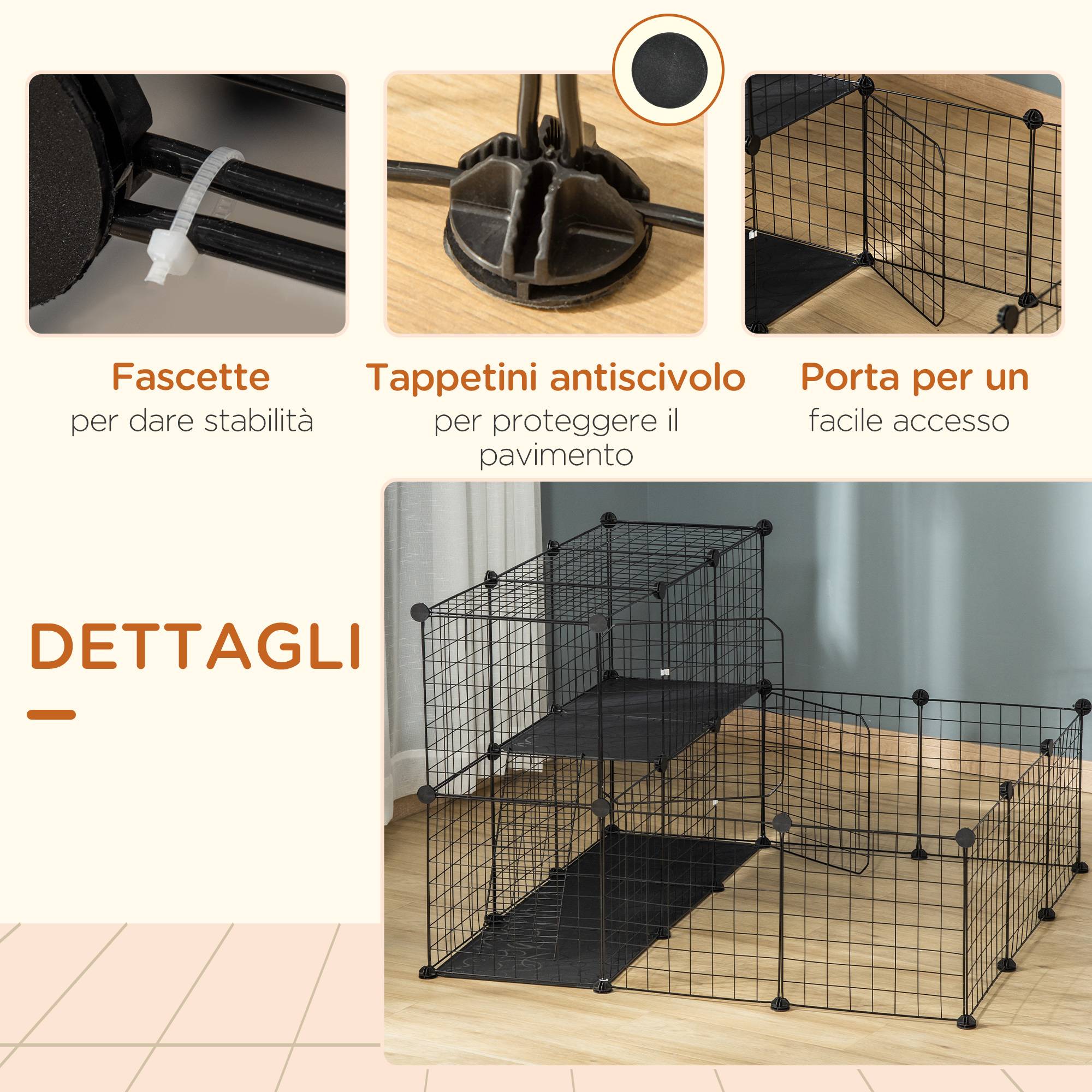 Enclos lapins acier pour cochons d'Inde parc intérieur modulable 105x105x70cm noir - ComfortXL Outdoor Living - Image 9