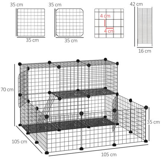 Enclos lapins acier pour cochons d'Inde parc intérieur modulable 105x105x70cm noir - ComfortXL Outdoor Living - Image 5
