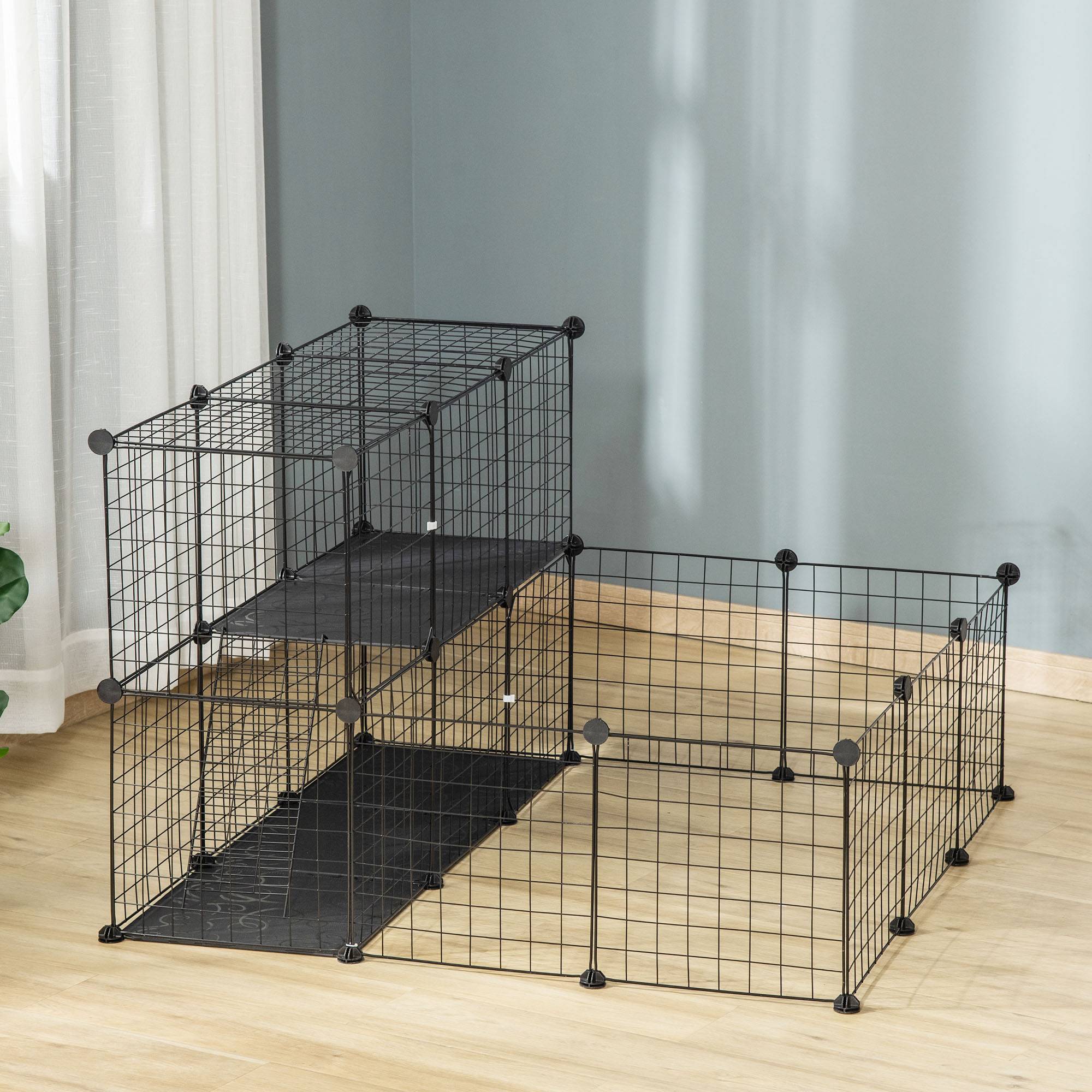 Enclos lapins acier pour cochons d'Inde parc intérieur modulable 105x105x70cm noir - ComfortXL Outdoor Living - Image 4