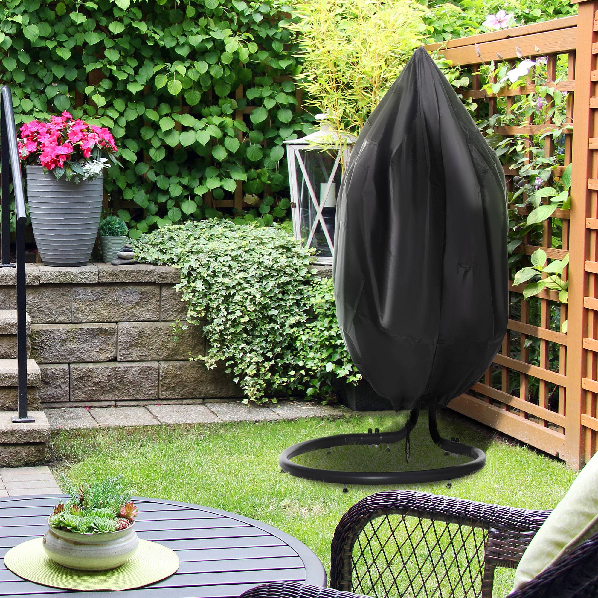 Housse de protection chaise suspendue tissu Oxford imperméable 115x190cm noir - ComfortXL Outdoor Living - Image 3