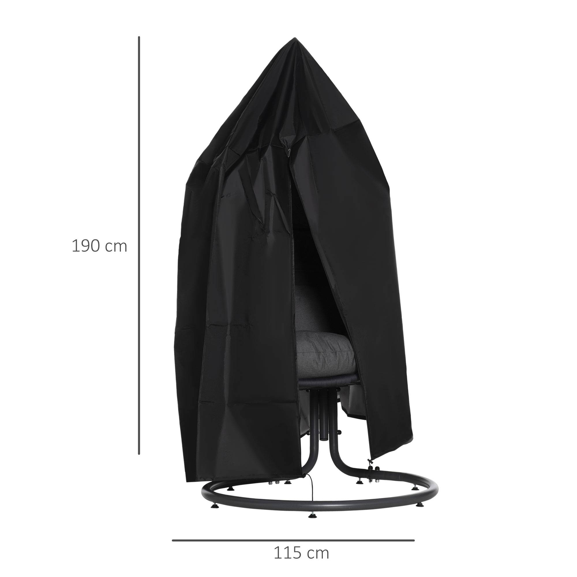 Housse de protection chaise suspendue tissu Oxford imperméable 115x190cm noir - ComfortXL Outdoor Living - Image 5
