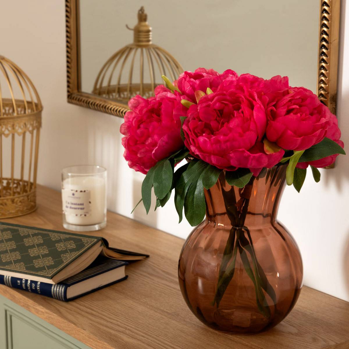 Bouquet artificiel 4 Pivoines Roses H. 30 cm - Image 3