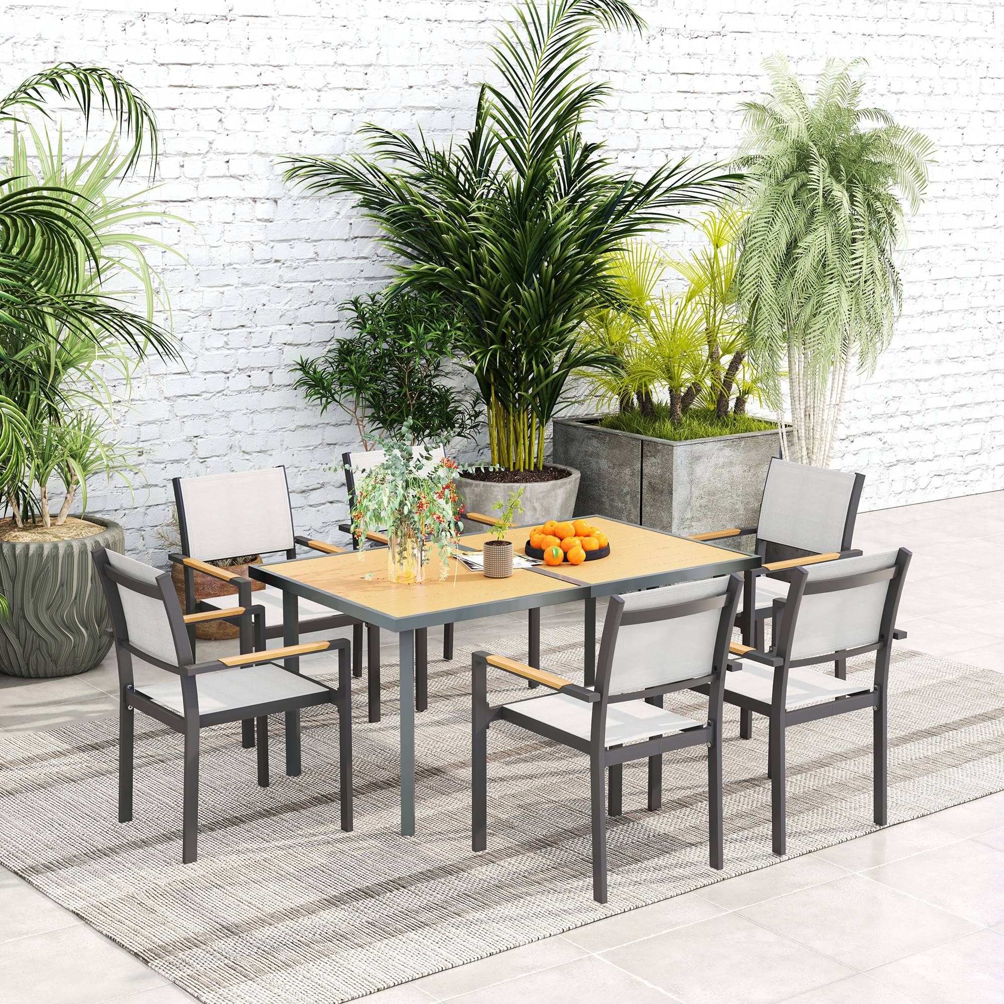 Table de jardin acier effet bois naturel 150 x 90 x 72 cm - PANGIVO - Image 10