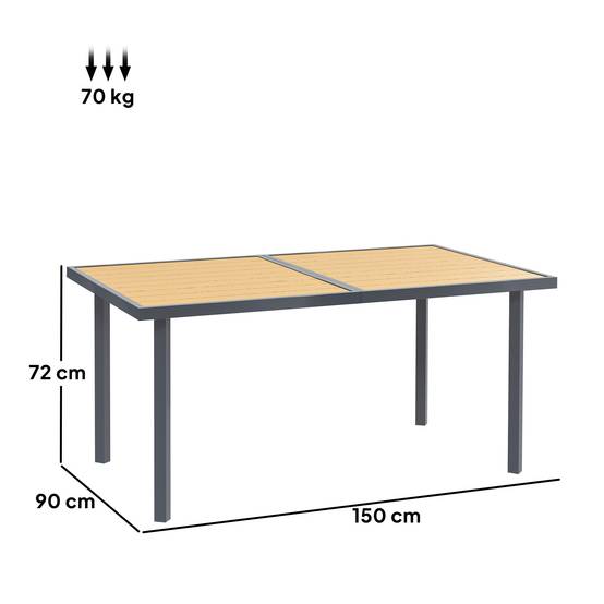 Table de jardin acier effet bois naturel 150 x 90 x 72 cm - PANGIVO - Image 5