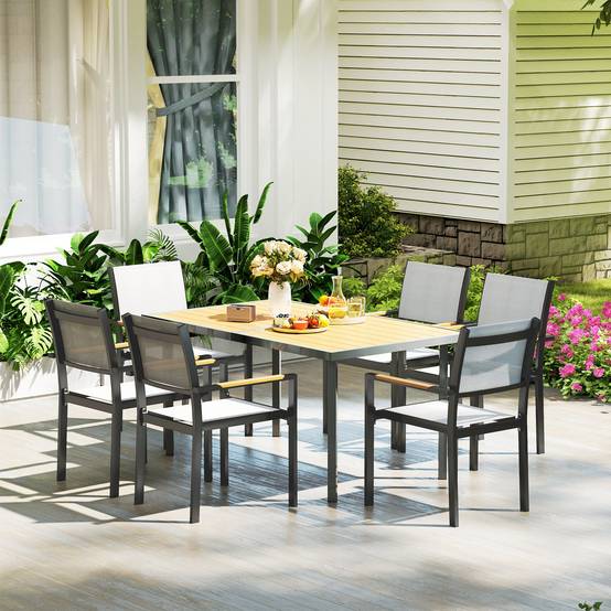 Table de jardin acier effet bois naturel 150 x 90 x 72 cm - PANGIVO - Image 9