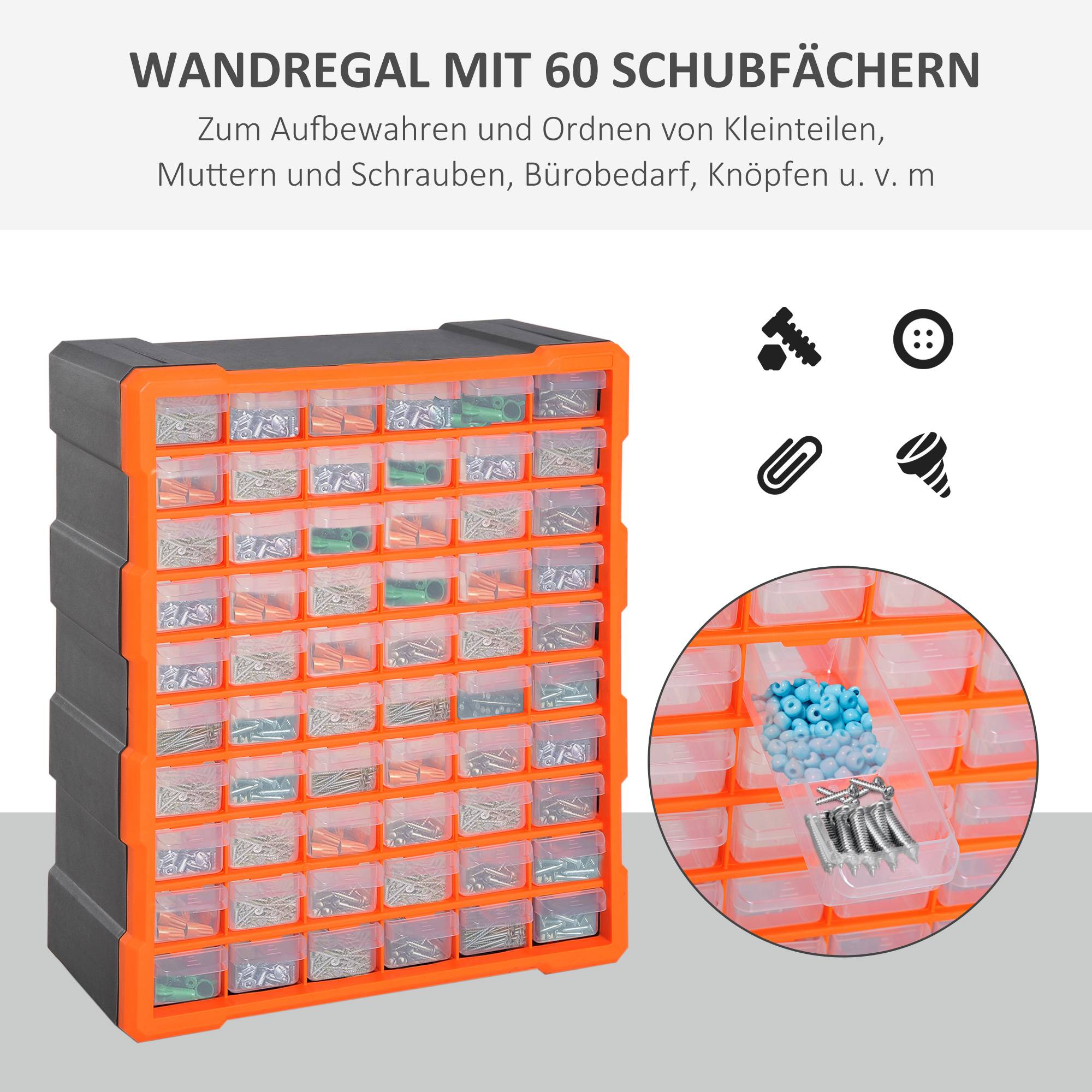 Sans Marque - Boîte de tri petites pièces chargeur pièces boîte boîte de rangement 60 compartiments orange L38 x l16 x H47,5 cm - Image 8