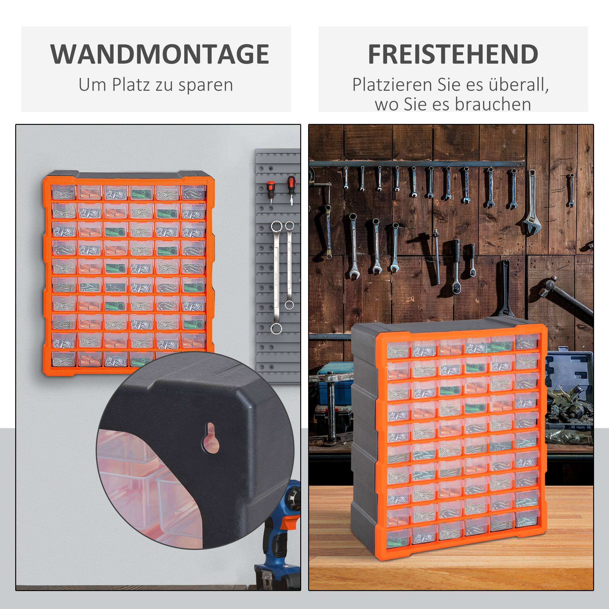 Sans Marque - Boîte de tri petites pièces chargeur pièces boîte boîte de rangement 60 compartiments orange L38 x l16 x H47,5 cm - Image 6