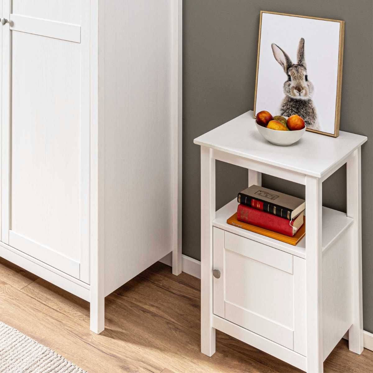 ALTOBUY - Table d'appoint 1 porte en pin massif vernis blanc - DORIE - Image 2