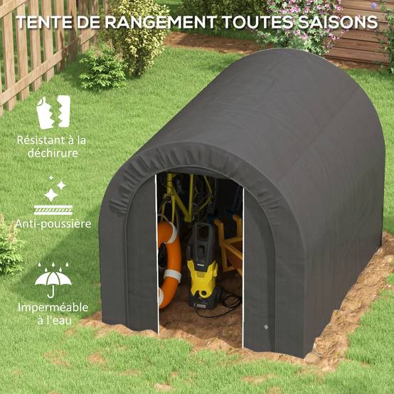 Tente de rangement PE métal extérieur garage vélos bois 239x180x190cm gris foncé - ComfortXL Outdoor Living - Image 6