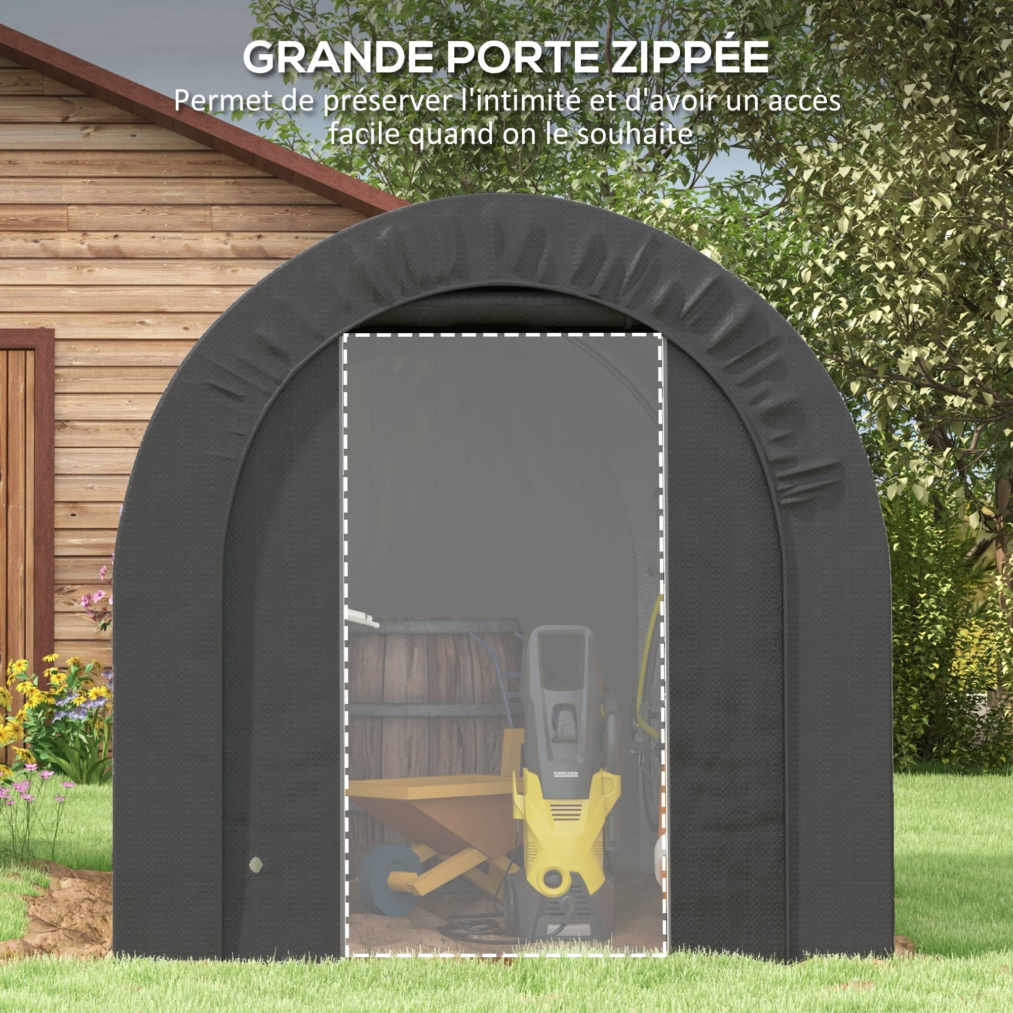Tente de rangement PE métal extérieur garage vélos bois 239x180x190cm gris foncé - ComfortXL Outdoor Living - Image 8