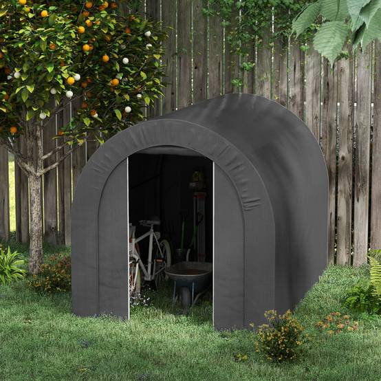 Tente de rangement PE métal extérieur garage vélos bois 239x180x190cm gris foncé - ComfortXL Outdoor Living - Image 3