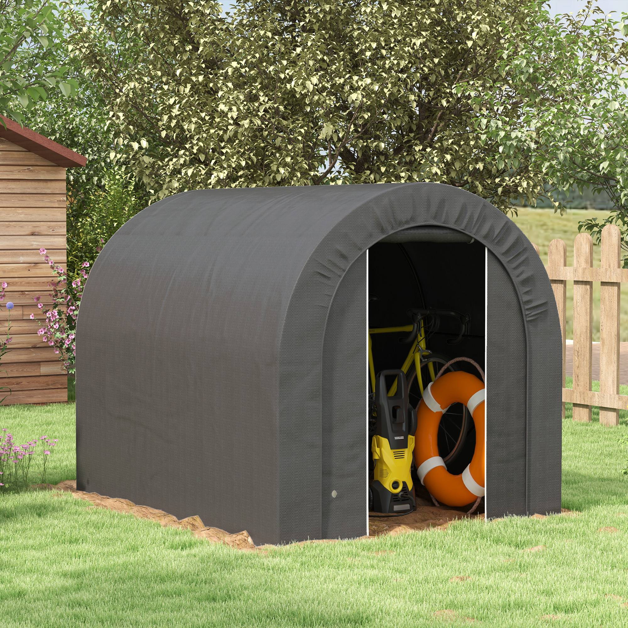 Tente de rangement PE métal extérieur garage vélos bois 239x180x190cm gris foncé - ComfortXL Outdoor Living - Image 4