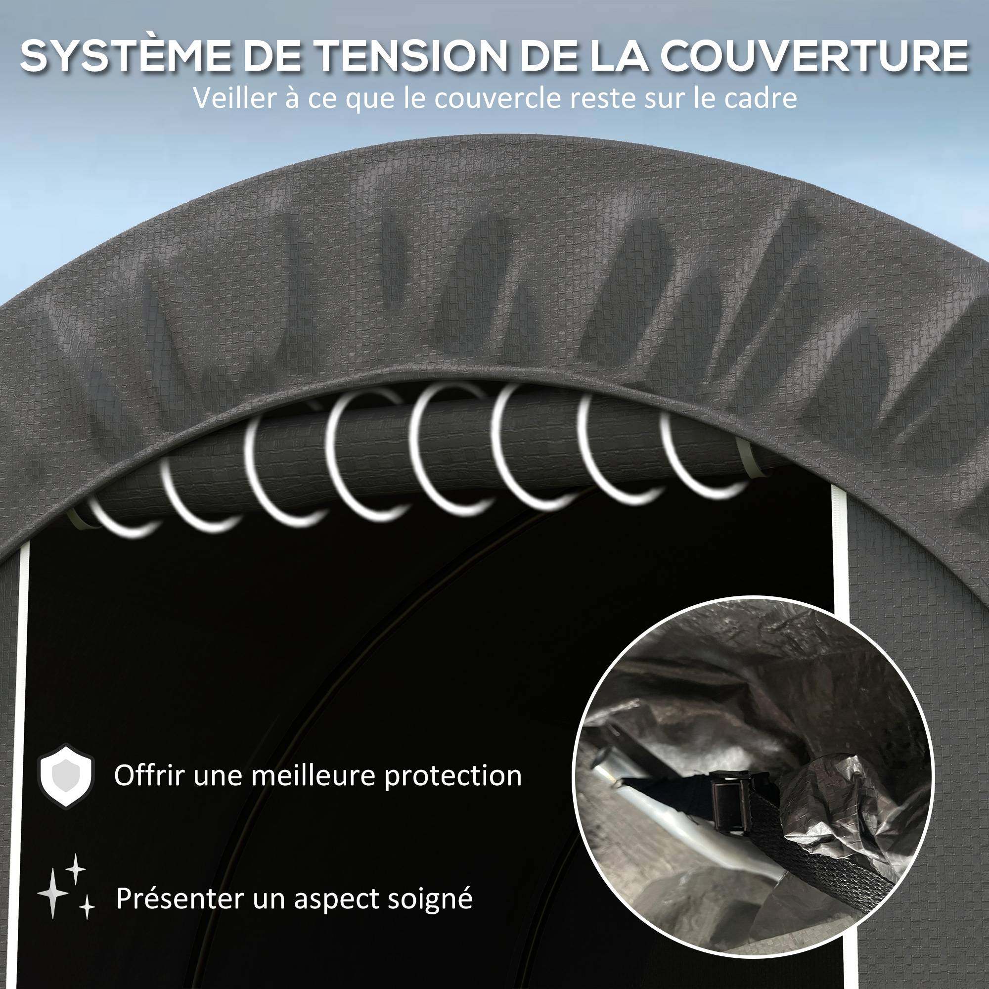 Tente de rangement PE métal extérieur garage vélos bois 239x180x190cm gris foncé - ComfortXL Outdoor Living - Image 9
