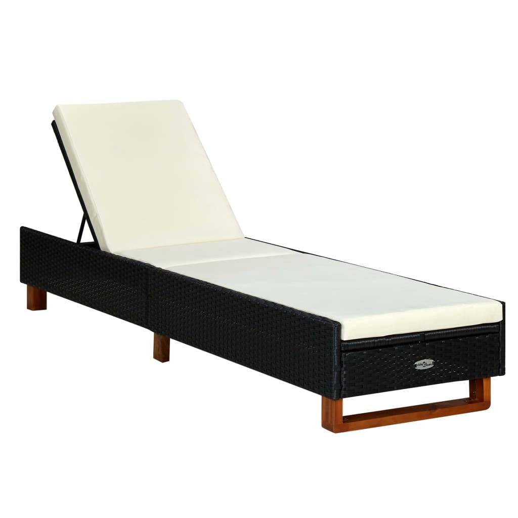 Helloshop26 - Transat bain de soleil avec coussin résine tressée noir - Imagen 1
