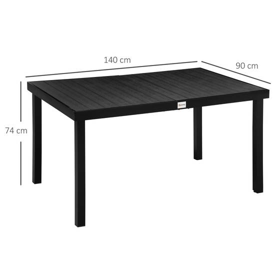 Table repas aluminium plastique noire 140x90x74cm, 6 personnes mobilier jardin terrasse - Image 3