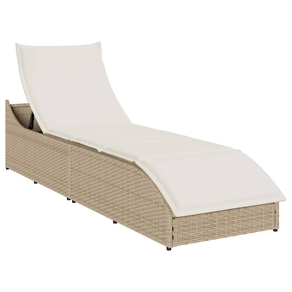 Maison Chic - Bain de soleil - Transat pliante coussin et rangement beige résine tressée HL128 - Image 2