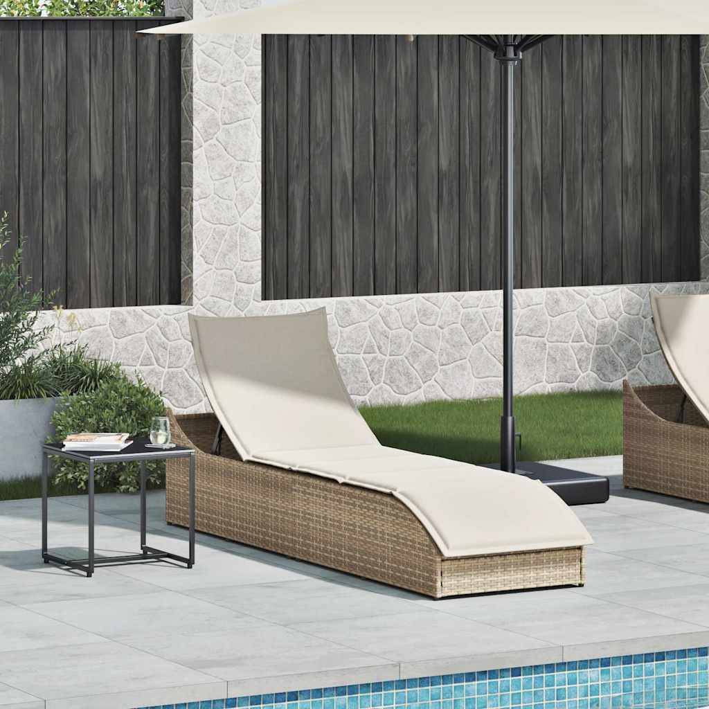 Maison Chic - Bain de soleil - Transat pliante coussin et rangement beige résine tressée HL128 - Image 1