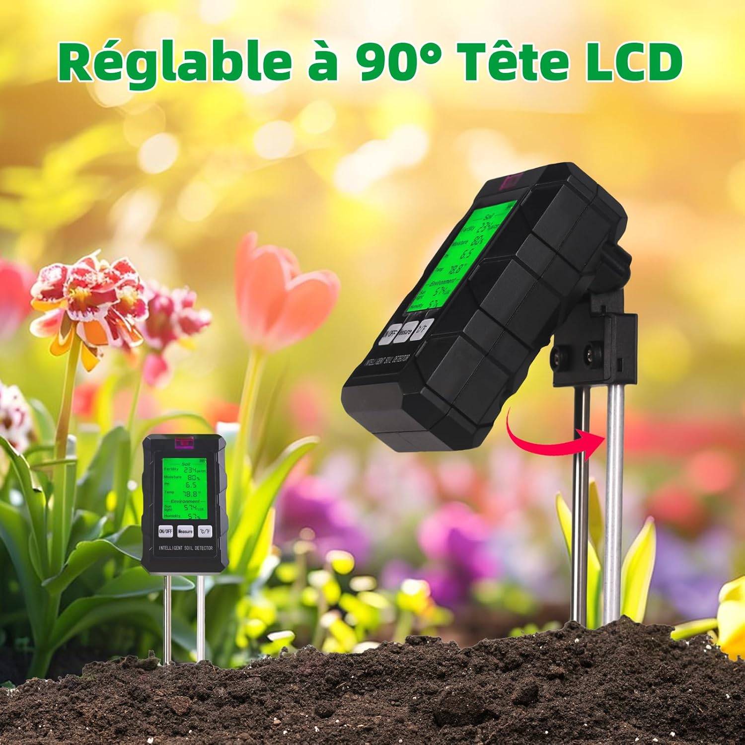 IntiMeg - 6 en 1 Hygrometre Plante avec Fertilité du Sol/Humidité/pH/Température/Lumière Solaire/Humidité Ambiante - IntiMeg - Image 3