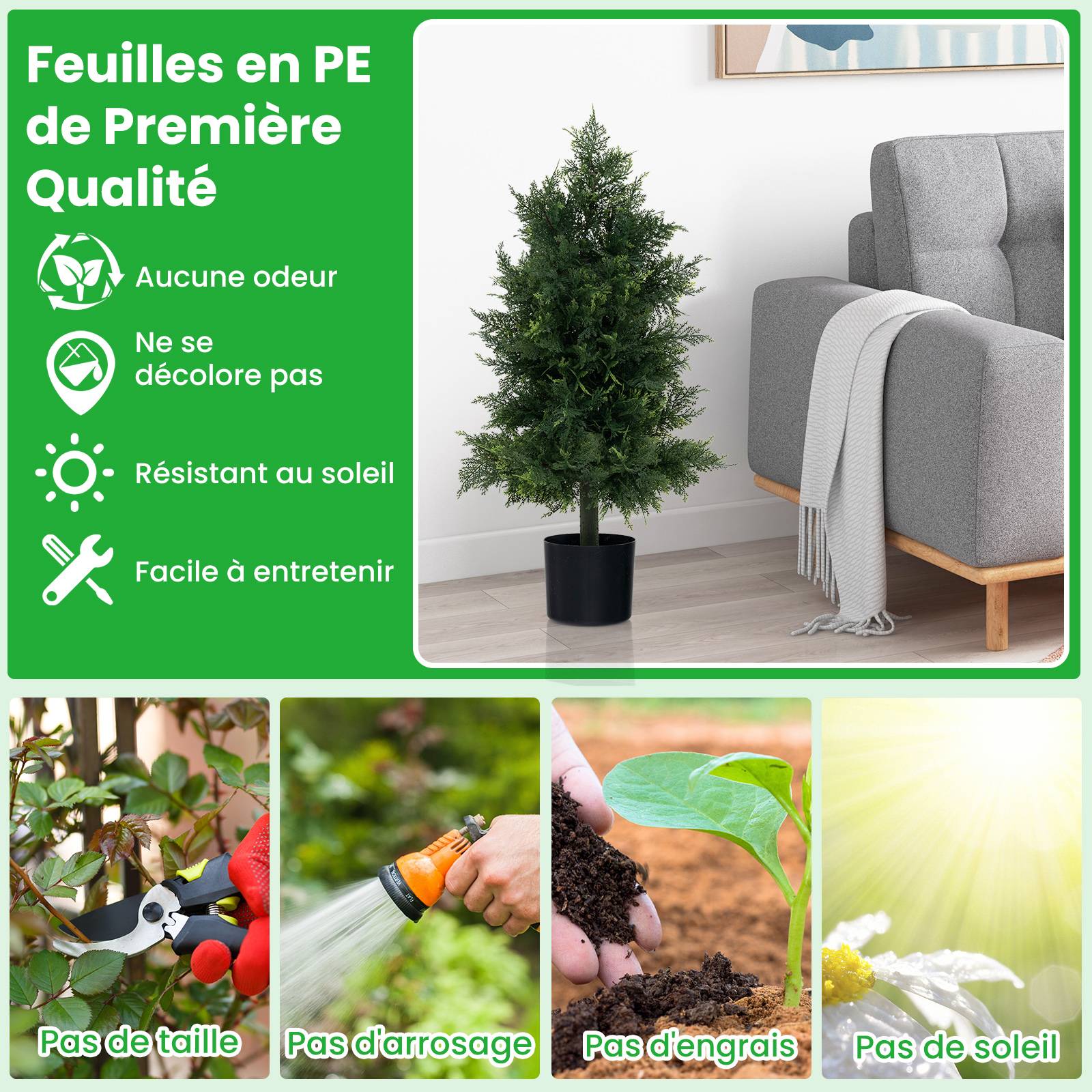 Arbre Artificiel de Pin 80CM avec Pot en Plastique, Faux Cèdre Topiaire avec Feuille Résistante, Fausse Plante Décorative Intérieur Extérieur - Image 5