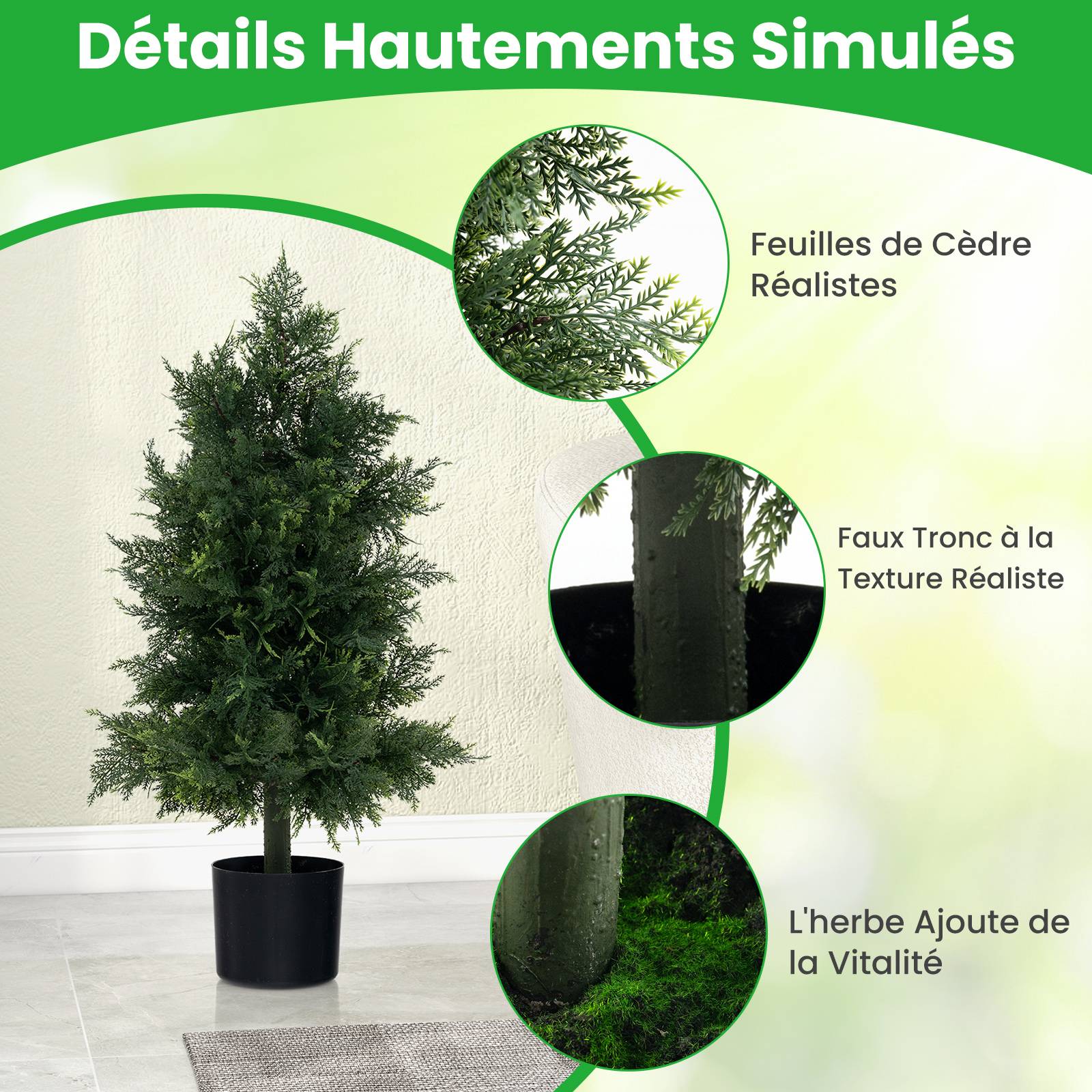 Arbre Artificiel de Pin 80CM avec Pot en Plastique, Faux Cèdre Topiaire avec Feuille Résistante, Fausse Plante Décorative Intérieur Extérieur - Image 4