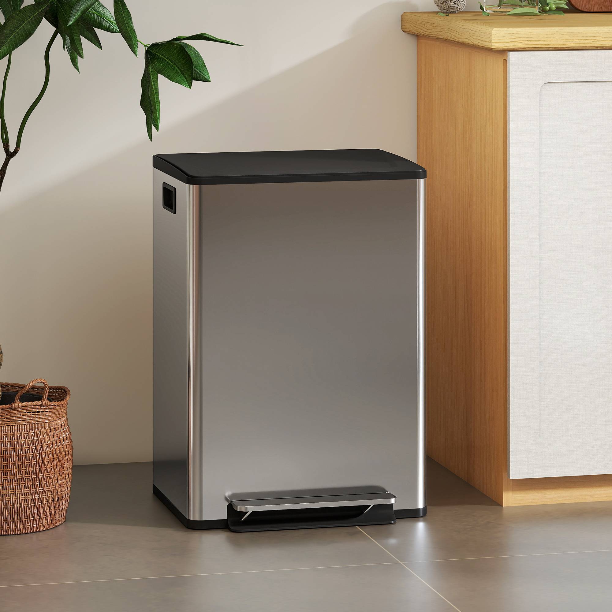 Sans Marque - Gourde pédale 2 compartiments 30 L couvercle rembourré seaux amovibles acier inoxydable argent - Image 3
