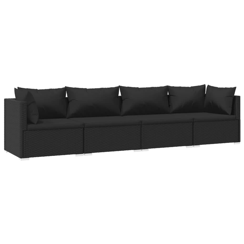 Helloshop26 - Salon de jardin meuble d'extérieur ensemble de mobilier 4 pièces avec coussins résine tressée noir - Imagen 1