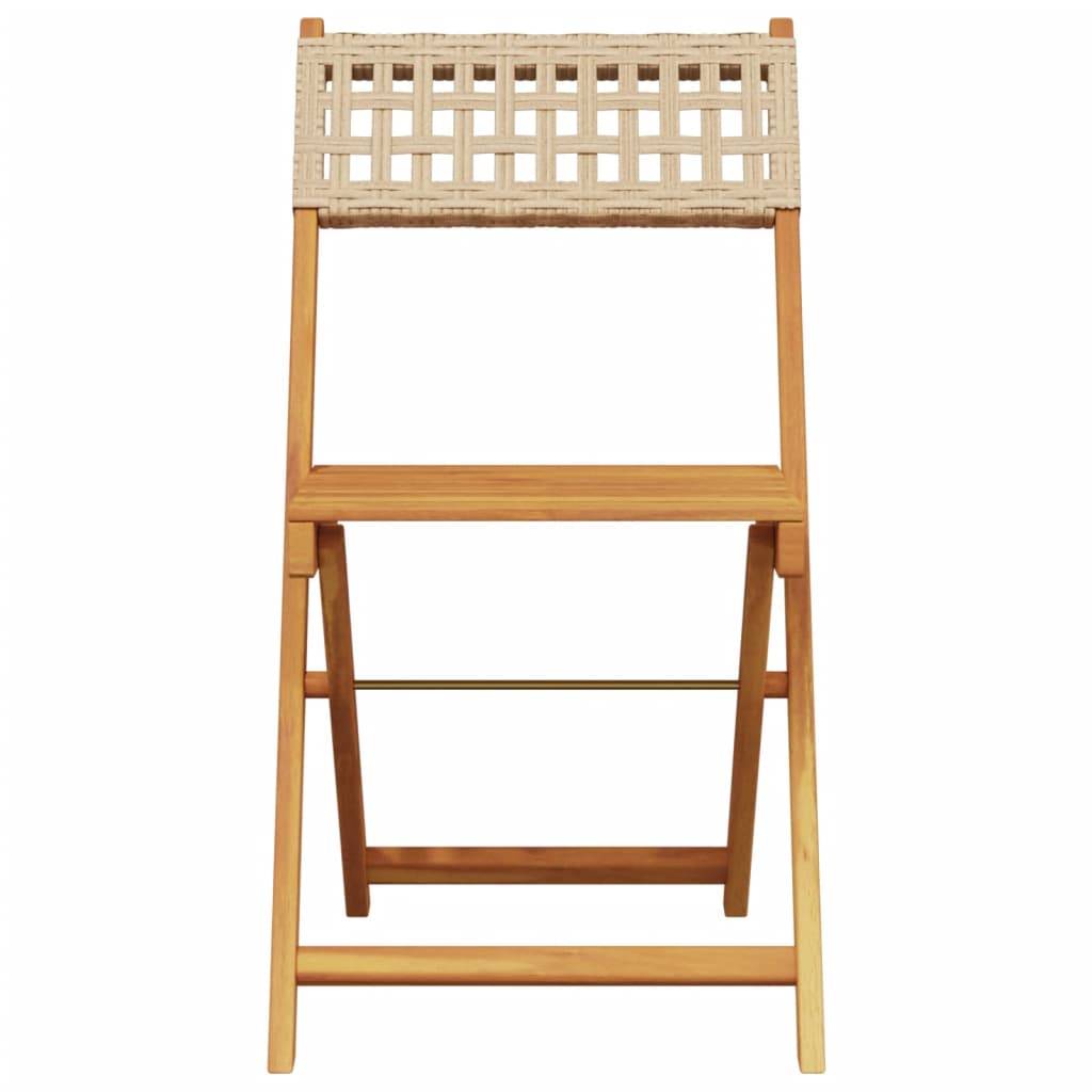 Ensemble de bistro 3 pcs | Mobilier d'extérieur beige résine tressée et bois massif Maison Chic - Image 4