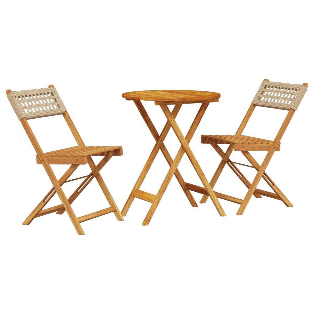 Ensemble de bistro 3 pcs | Mobilier d'extérieur beige résine tressée et bois massif Maison Chic - Image 1