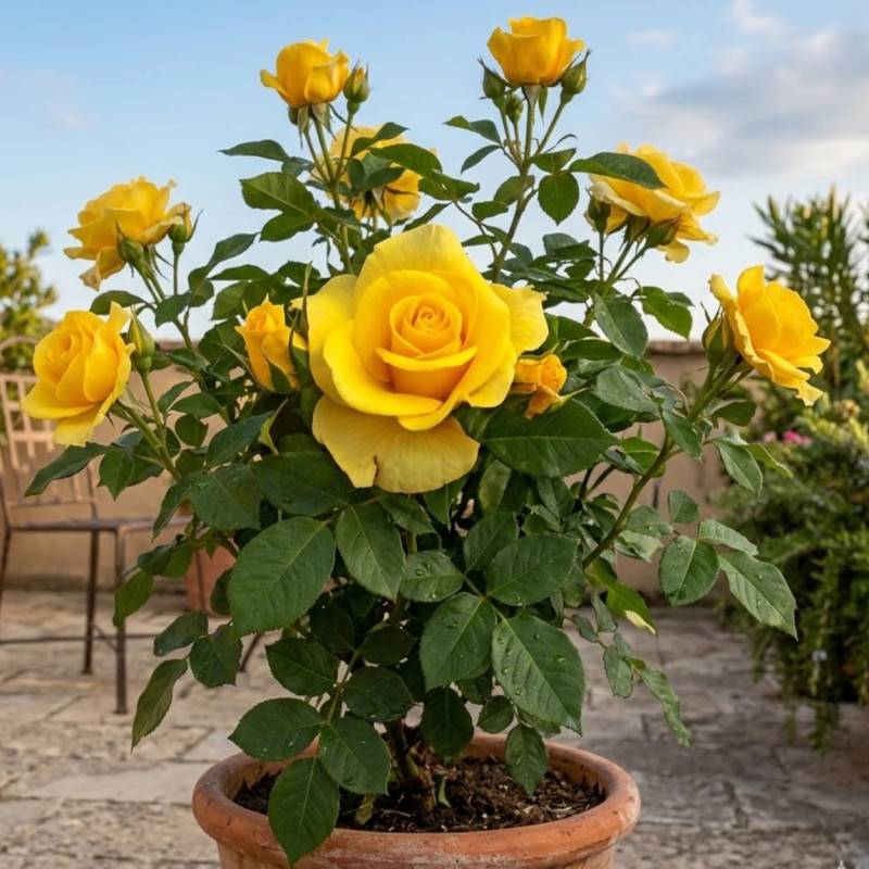 Rosier à grandes fleurs Bernard Hinault® 'Crobourg' à fleurs Jaune - feuillage Caduc - Pot de 3L - 20/40 cm-  hauteur à maturité De 0,50 m à 1,00 m - Image 5