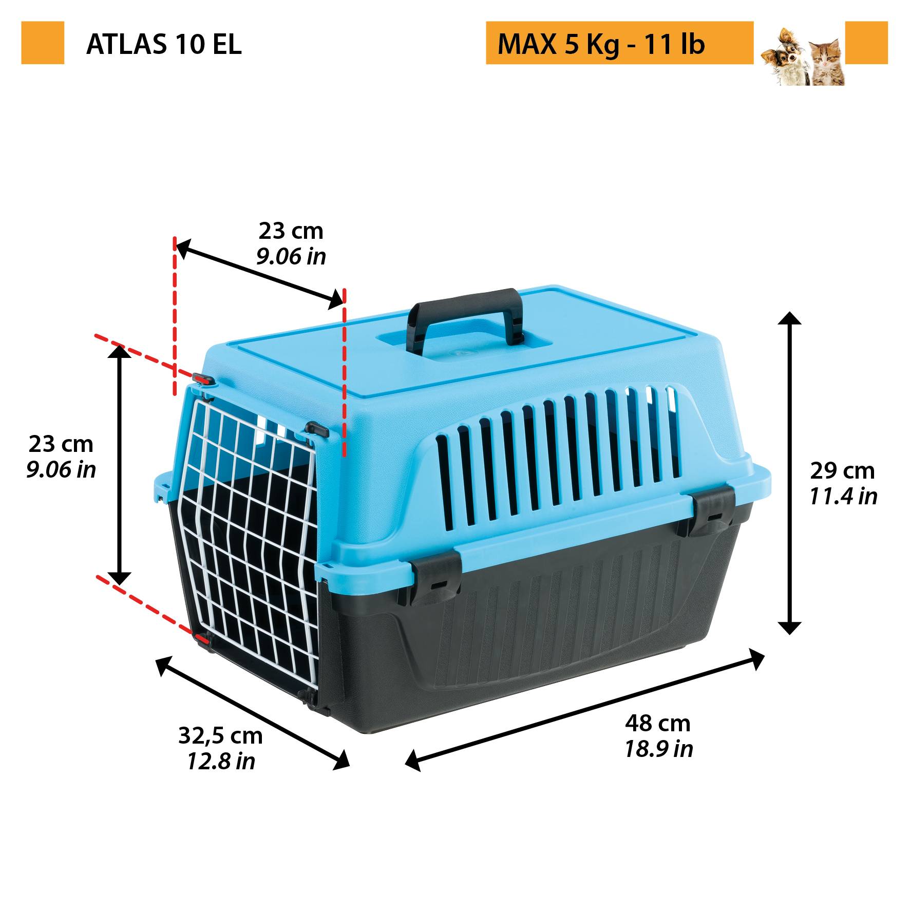 Ferplast - Ferplast Caisse de Transport Chat, Cage de Transport pour Chiens Petits et Chats jusqu'à 5 Kg, Porte en Fer Plastifié, Fentes d'aération, 32,5 x 48 x - Imagen 2