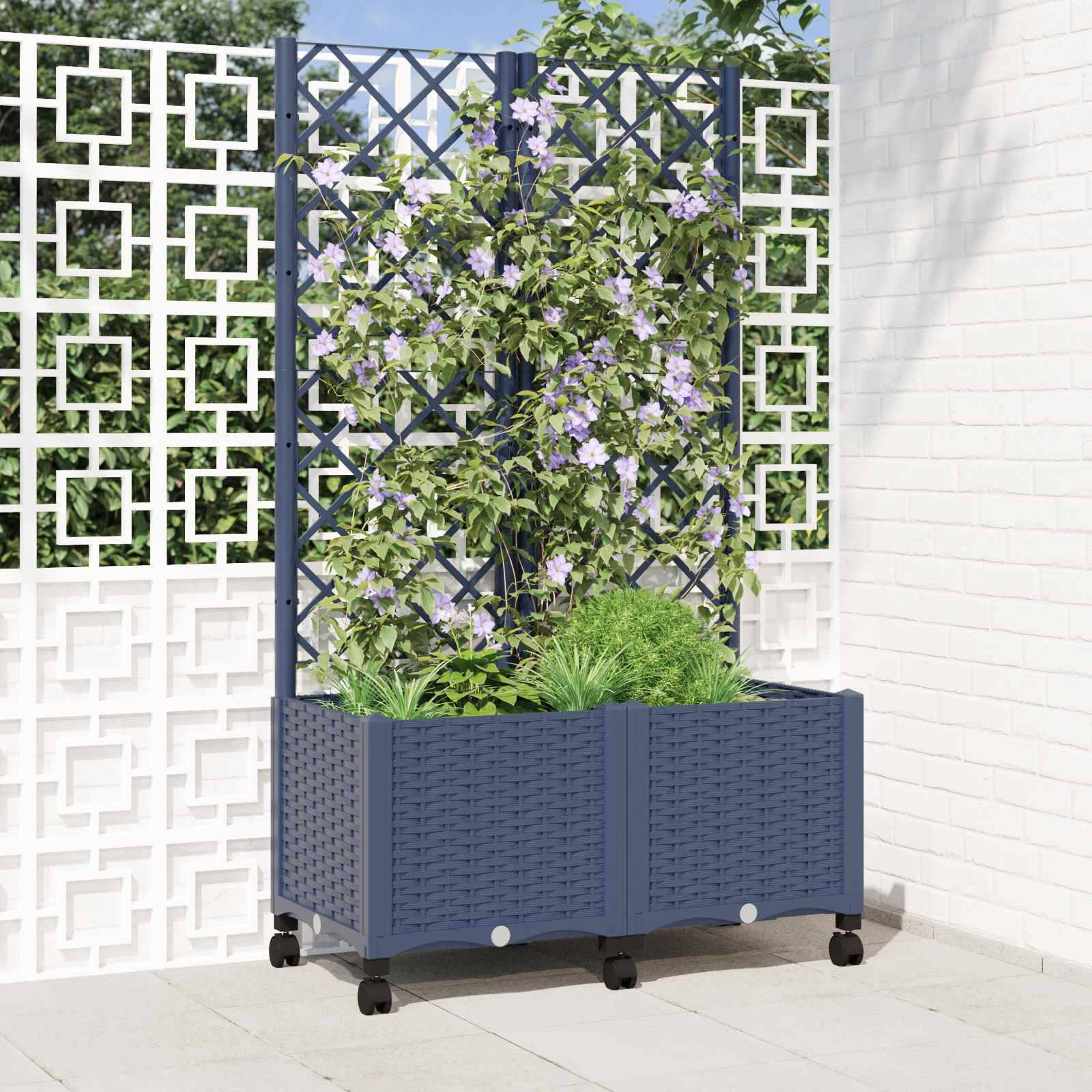 ComfortXL - Bac à fleurs treillis PP jardin balcon tuteur tomates 80x40cm gris bleu - ComfortXL Outdoor Living - Image 1