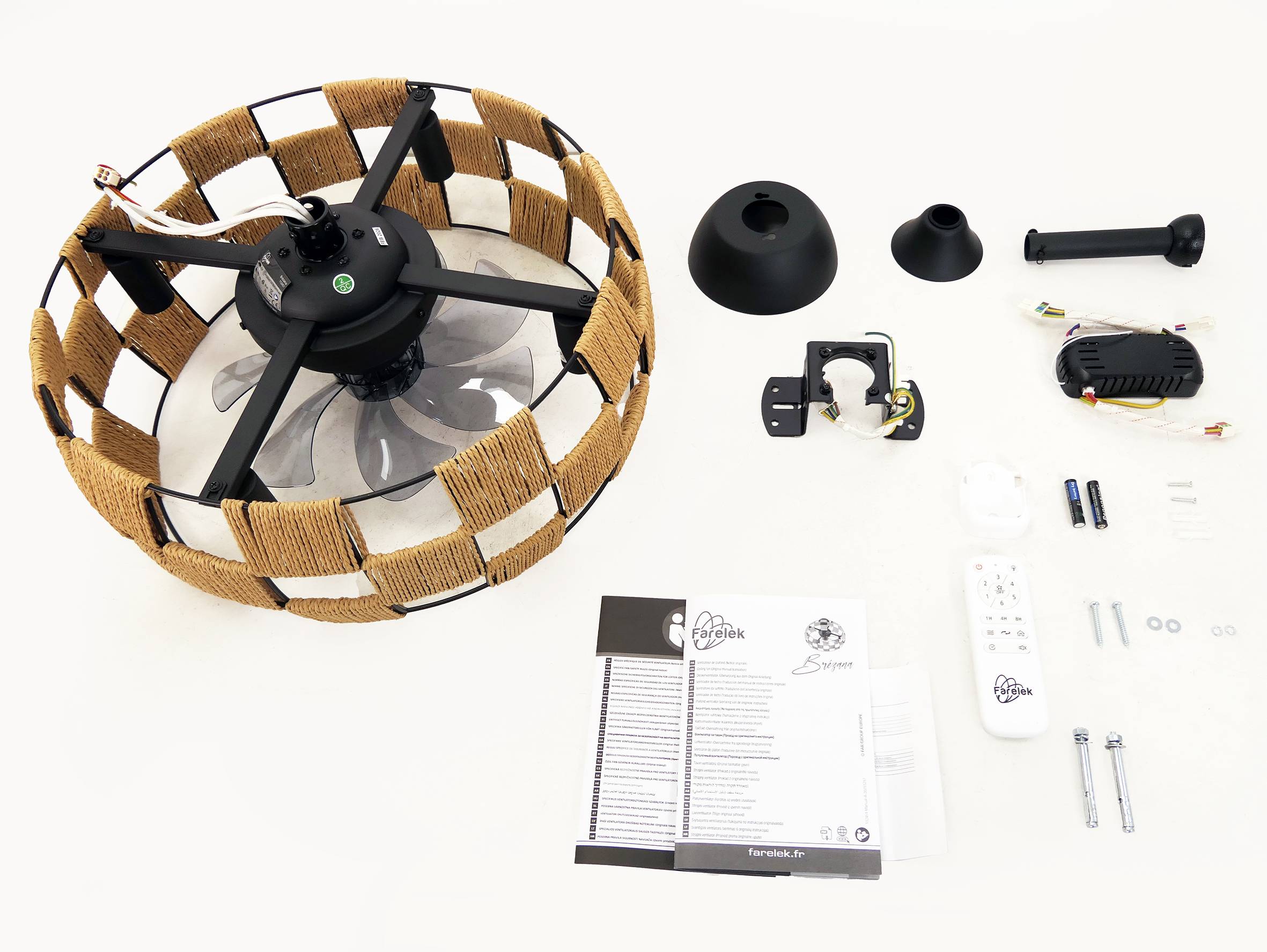 Ventilateur de plafond Brézana - Hélice?Ø48?cm – Cage en cordes – 7 pales ABS – 4 douilles E14 – Moteur DC FARTOOLS - Image 7