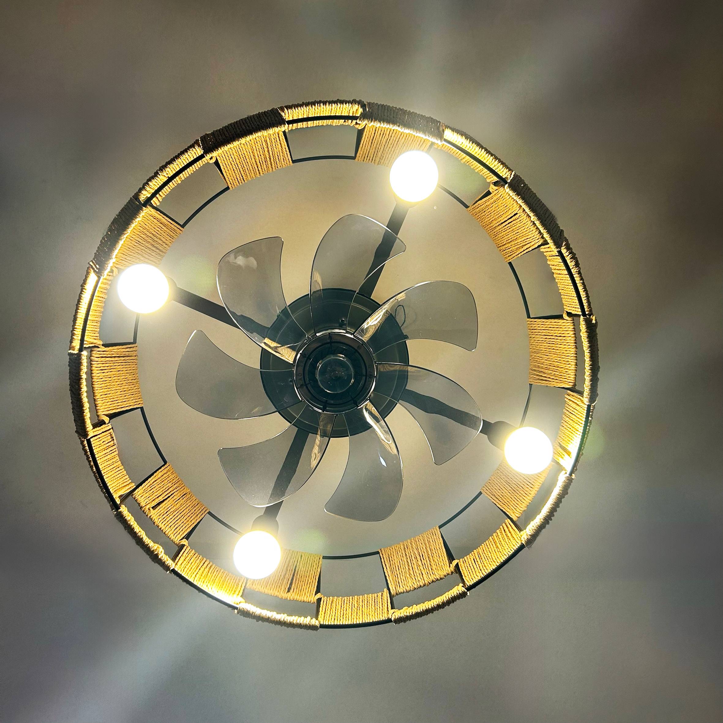 Ventilateur de plafond Brézana - Hélice?Ø48?cm – Cage en cordes – 7 pales ABS – 4 douilles E14 – Moteur DC FARTOOLS - Image 4