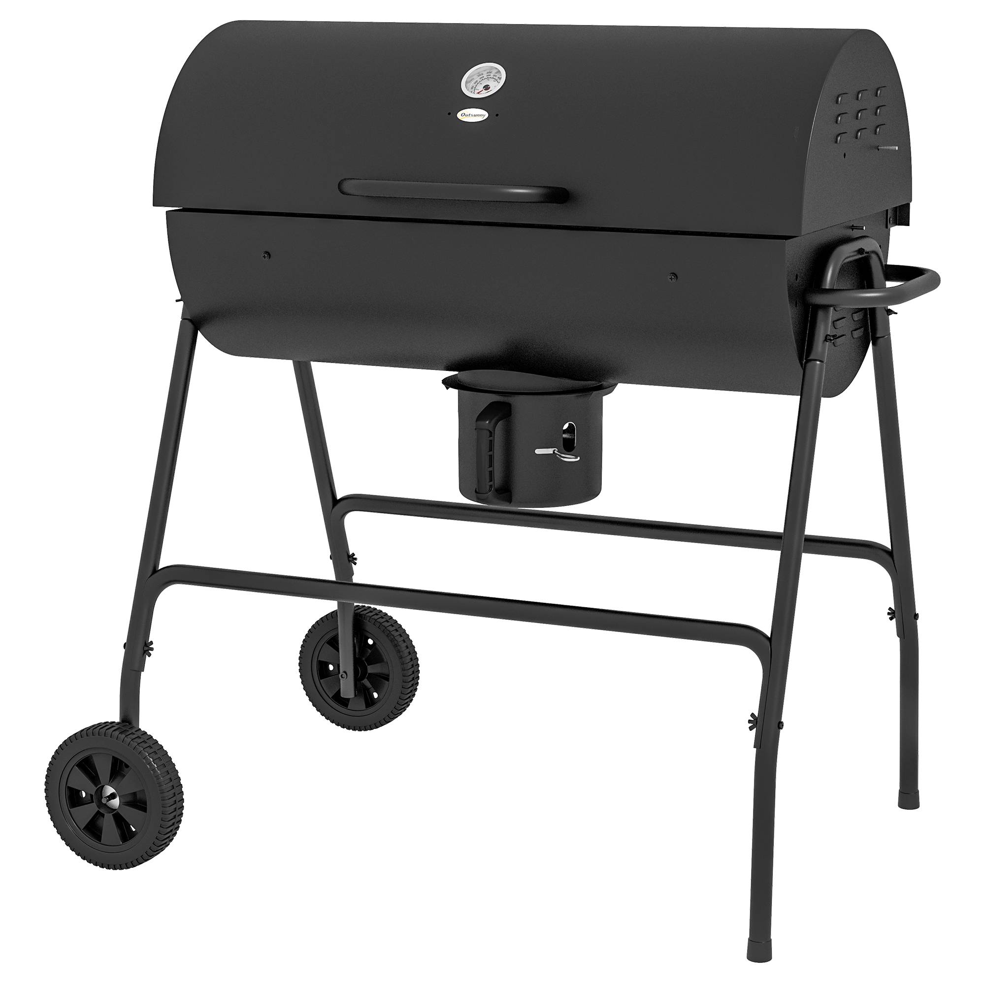 Outsunny - Barbecue charbon de bois avec couvercle 95x71,5x102 cm avec grille, thermomètre, roues, poignée pour jardin/patio noir - Outsunny