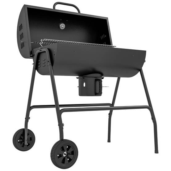Outsunny - Barbecue charbon de bois avec couvercle 95x71,5x102 cm avec grille, thermomètre, roues, poignée pour jardin/patio noir - Outsunny - Image 4