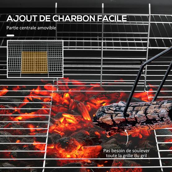 Outsunny - Barbecue charbon de bois avec couvercle 95x71,5x102 cm avec grille, thermomètre, roues, poignée pour jardin/patio noir - Outsunny - Image 6