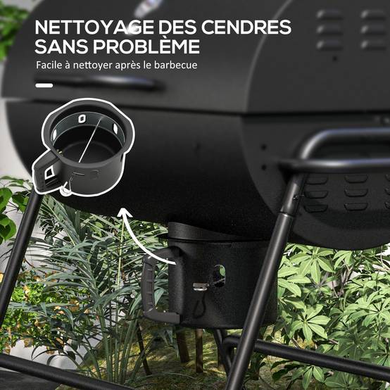 Outsunny - Barbecue charbon de bois avec couvercle 95x71,5x102 cm avec grille, thermomètre, roues, poignée pour jardin/patio noir - Outsunny - Image 9