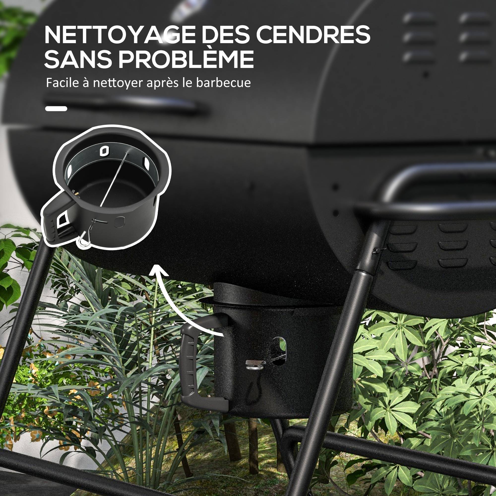 Outsunny - Barbecue charbon de bois avec couvercle 95x71,5x102 cm avec grille, thermomètre, roues, poignée pour jardin/patio noir - Outsunny - Image 9