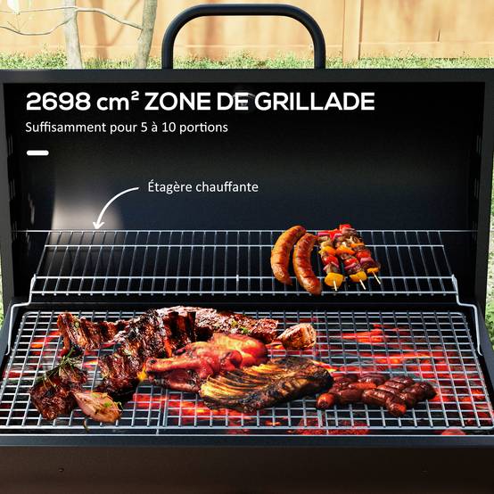 Outsunny - Barbecue charbon de bois avec couvercle 95x71,5x102 cm avec grille, thermomètre, roues, poignée pour jardin/patio noir - Outsunny - Image 7